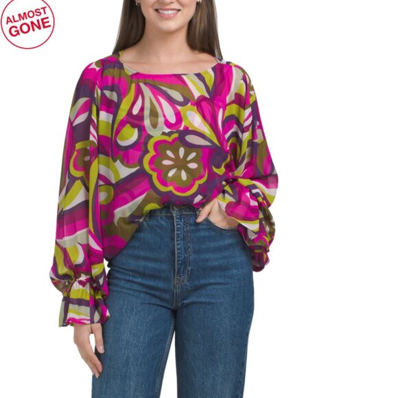 TRINA TURK Pink Multi Soho Top - Picture 1 of 2